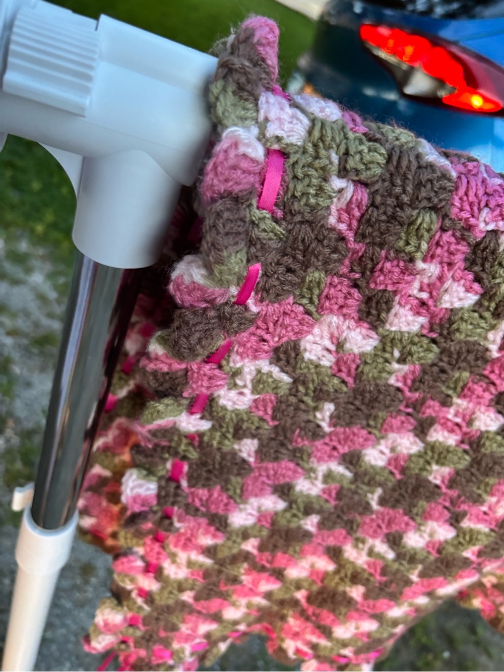 Handmade Pink and Brown Crochet Throw Baby Blanket Afghan Pink Ribbon Baby Girl - Picture 4 of 5